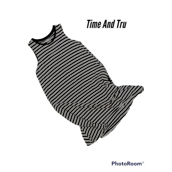 Woman’s Time And Tru SZ M (8-10) Black/White Striped Dress - Picture 1 of 5
